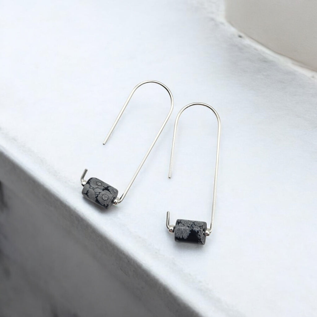 Arc - Silver & Snowflake Obsidian Earrings Bijou by SAM