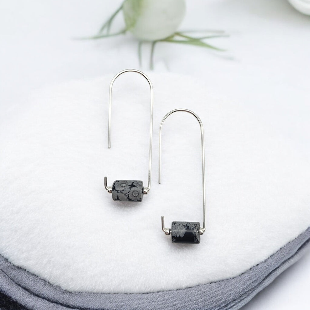 Arc - Silver & Snowflake Obsidian Earrings Bijou by SAM