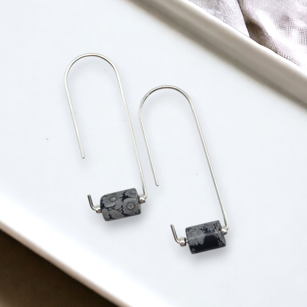 Arc - Silver & Snowflake Obsidian Earrings Bijou by SAM