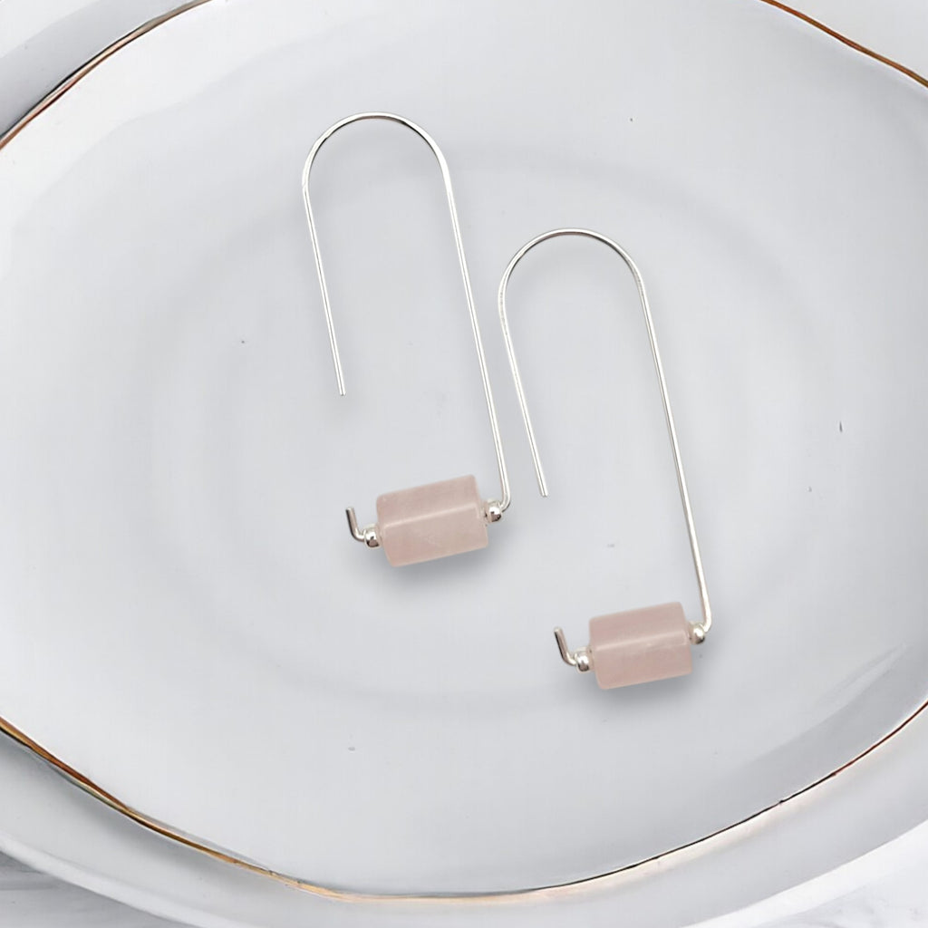 Arc - Silver & Rose Quartz Earrings Bijou by SAM
