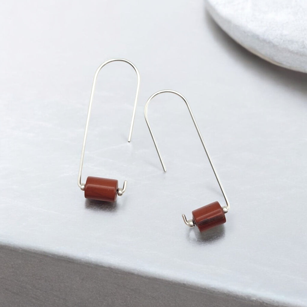Arc - Silver & Red Jasper Earrings Bijou by SAM