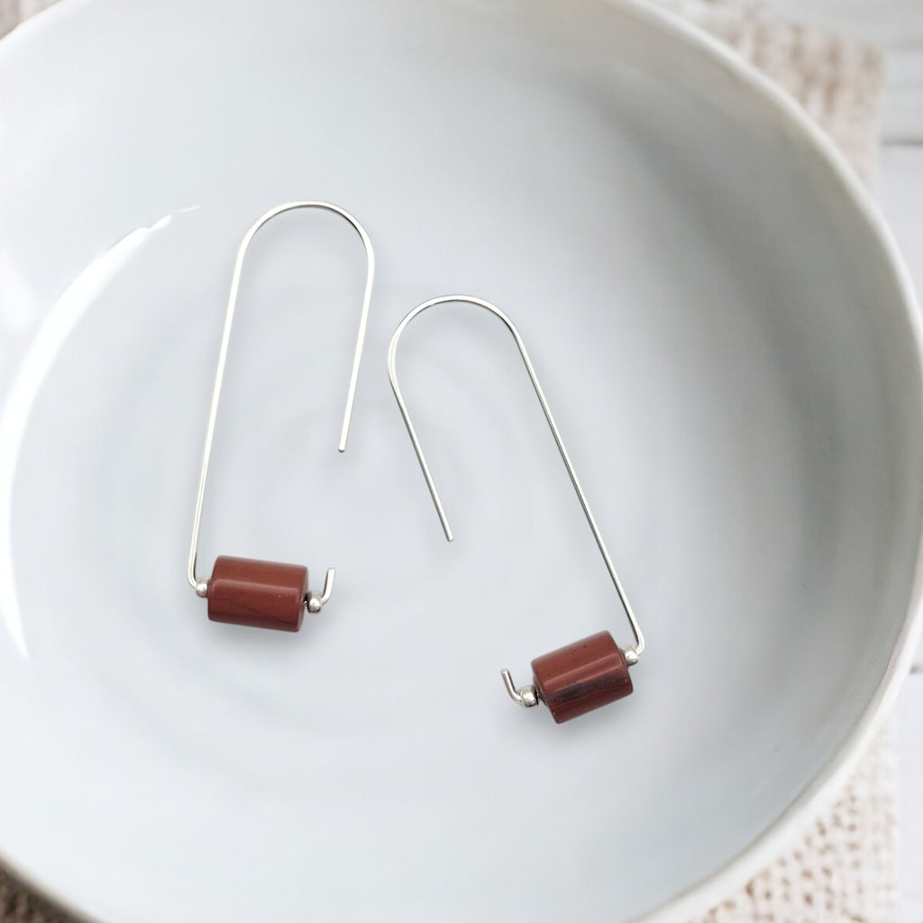 Arc - Silver & Red Jasper Earrings Bijou by SAM