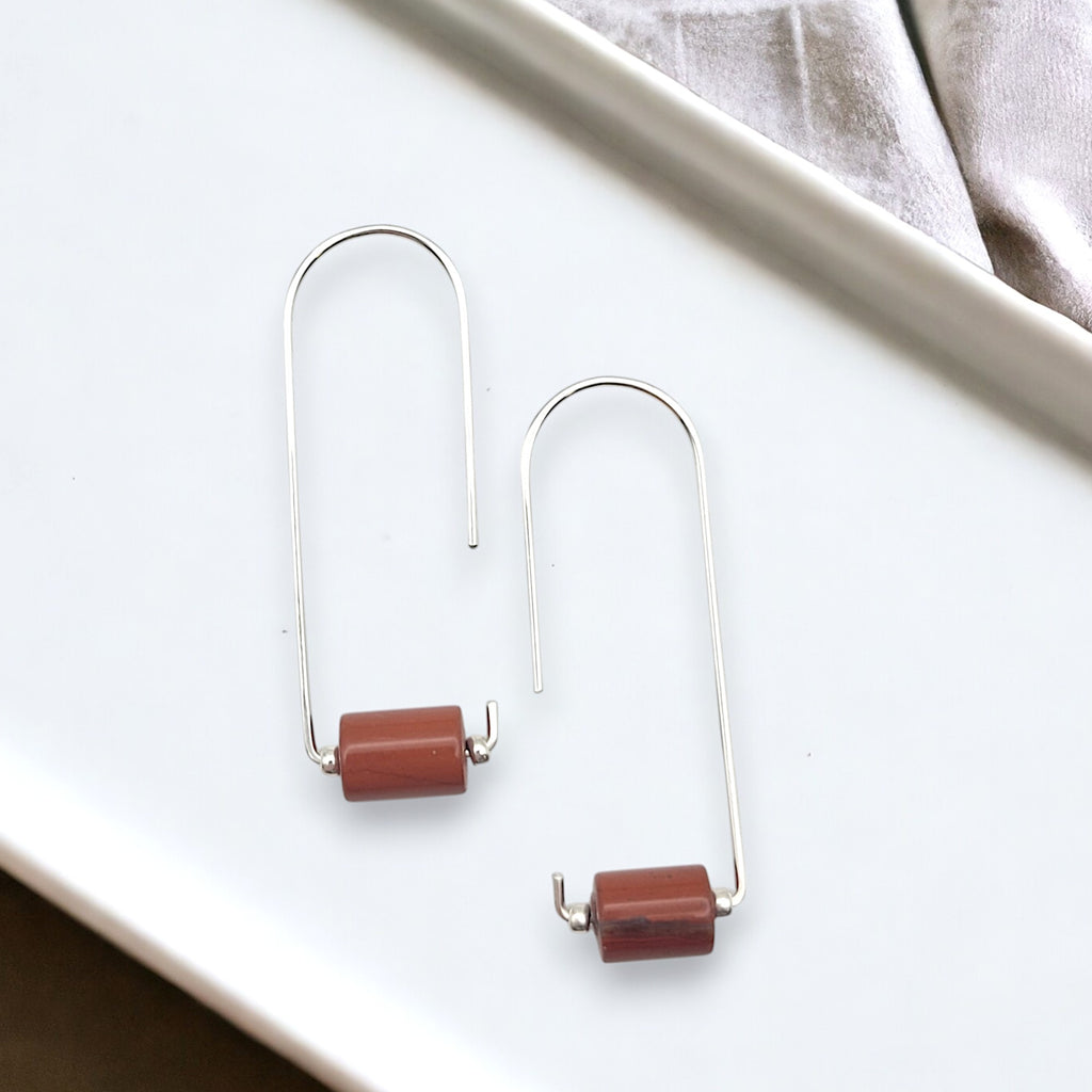 Arc - Silver & Red Jasper Earrings Bijou by SAM