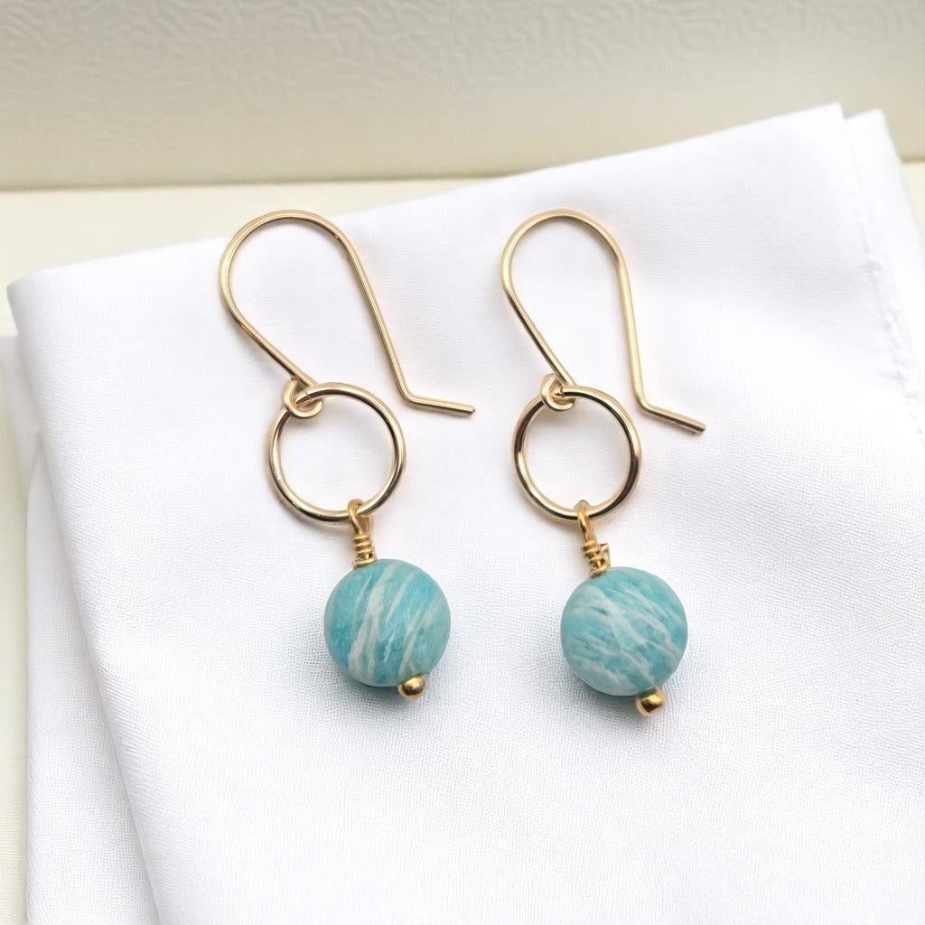 Coin - Gold and Amazonite Dangle Earrings Earrings Bijou by SAM