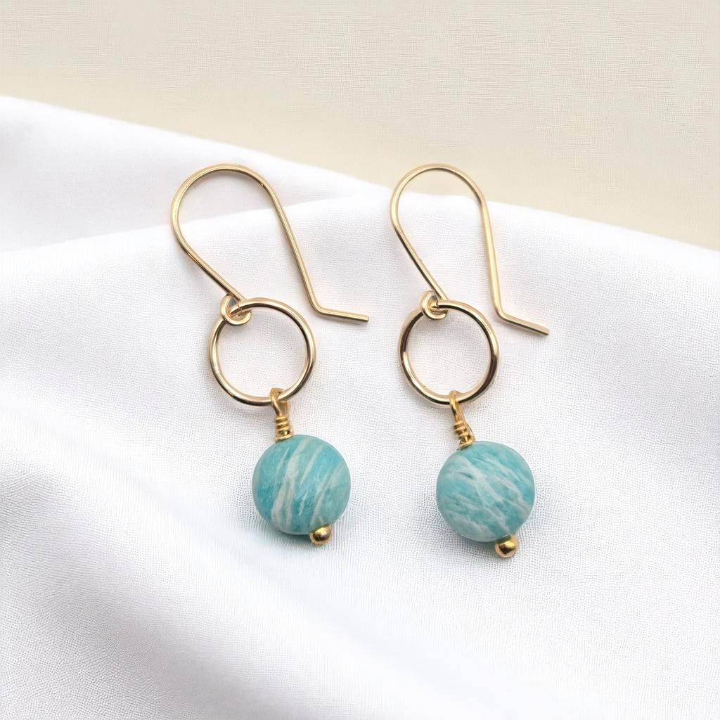 Coin - Gold and Amazonite Dangle Earrings Earrings Bijou by SAM