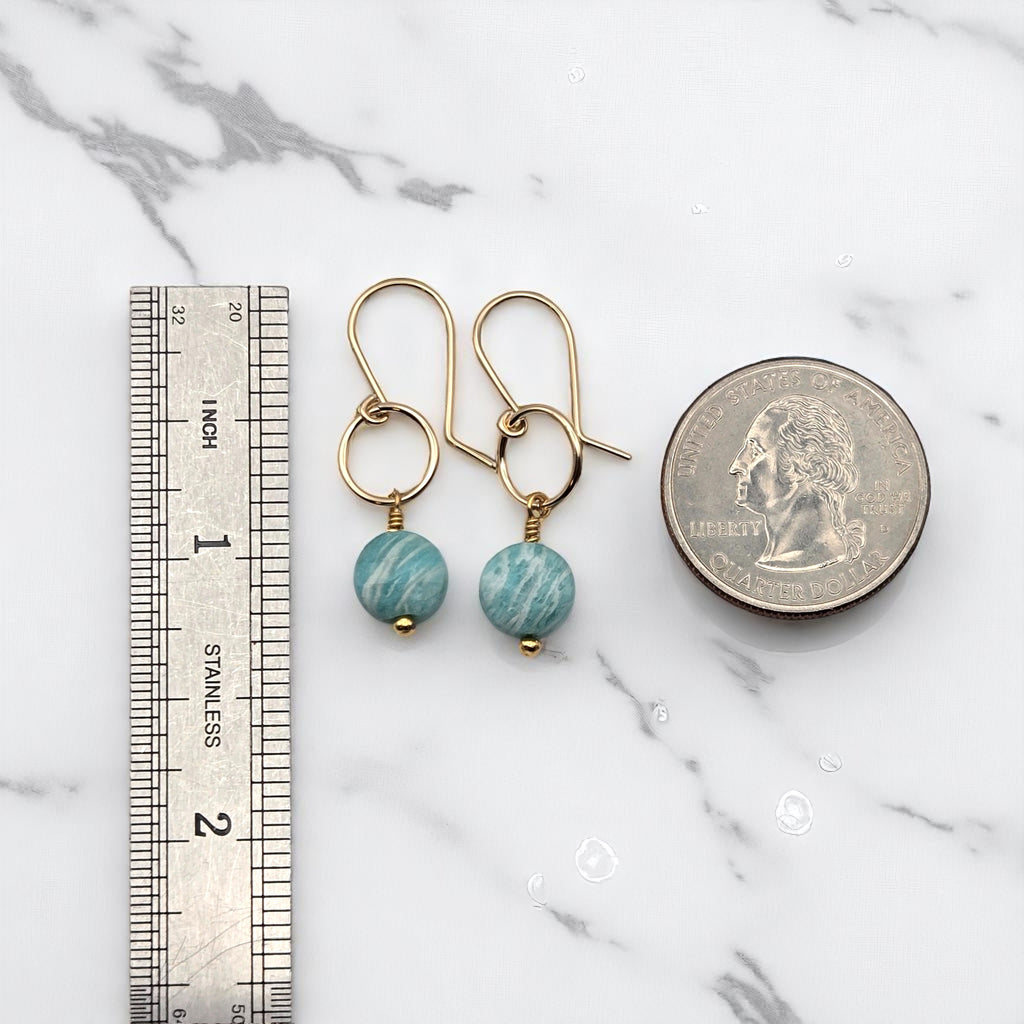 Coin - Gold and Amazonite Dangle Earrings Earrings Bijou by SAM