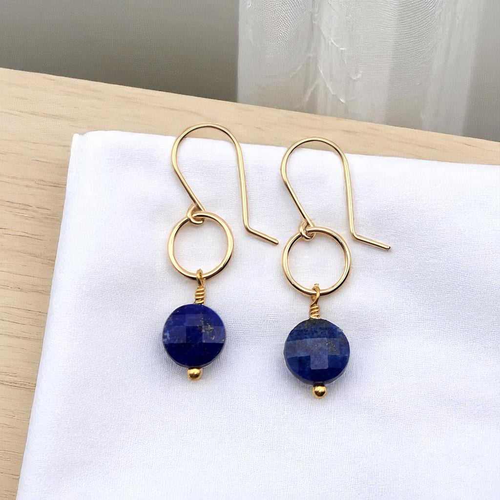 Coin - Gold and Lapis Lazuli Dangle Earrings Earrings Bijou by SAM