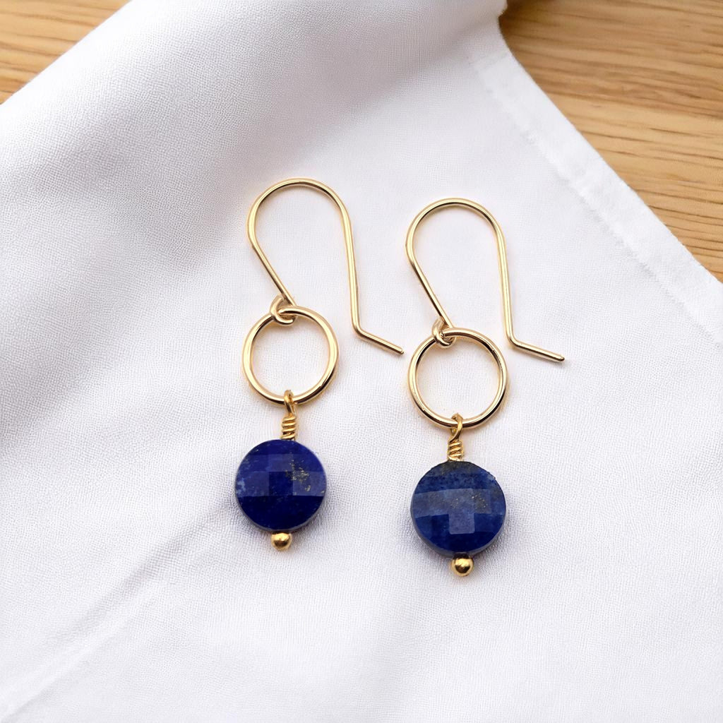 Coin - Gold and Lapis Lazuli Dangle Earrings Earrings Bijou by SAM