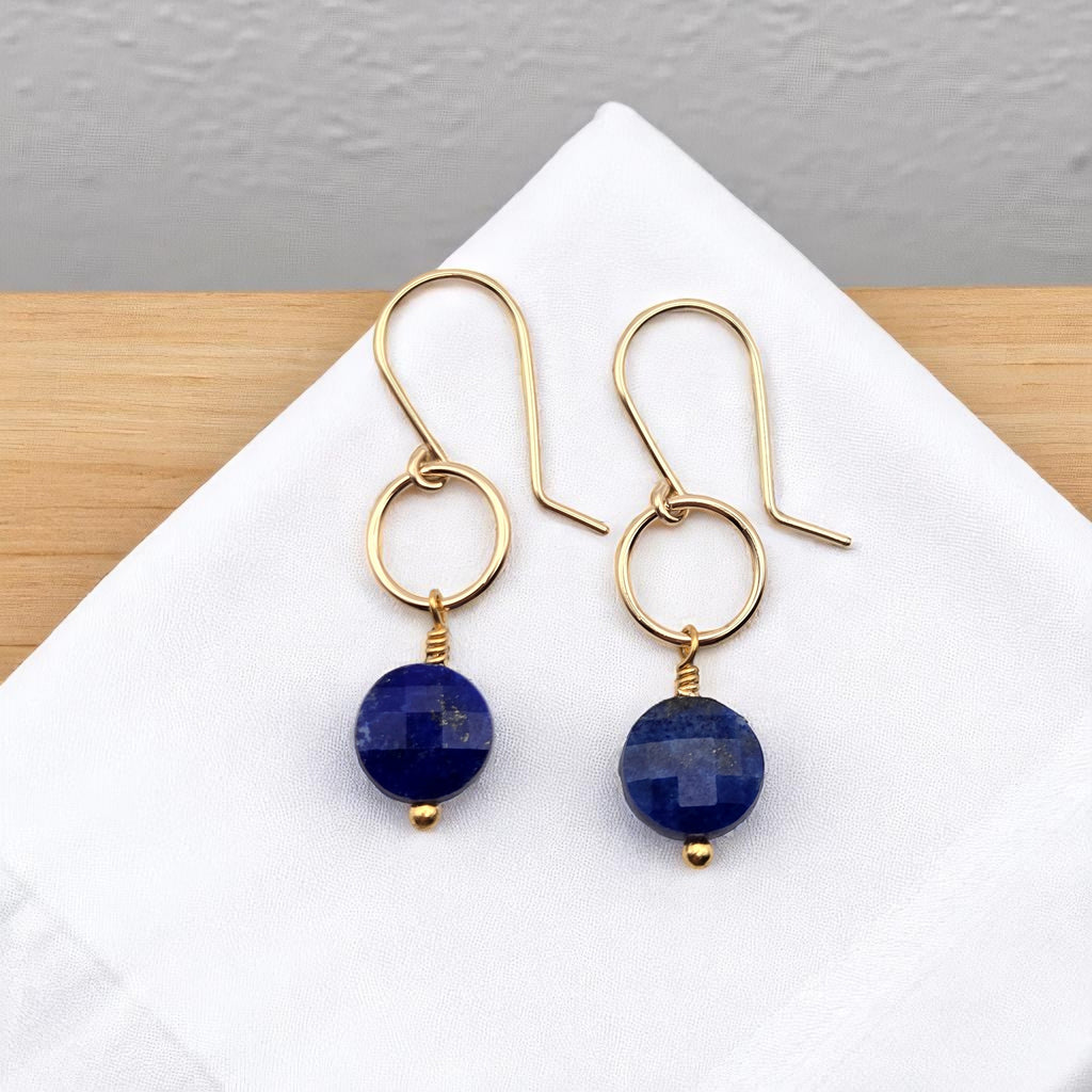 Coin - Gold and Lapis Lazuli Dangle Earrings Earrings Bijou by SAM