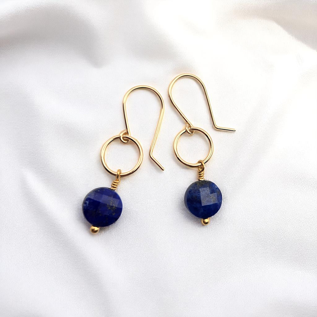 Coin - Gold and Lapis Lazuli Dangle Earrings Earrings Bijou by SAM