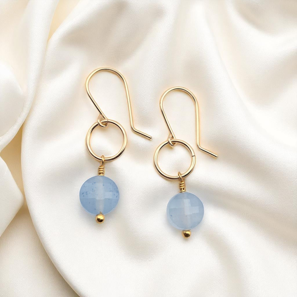 Coin - Gold and Aquamarine Dangle Earrings Earrings Bijou by SAM