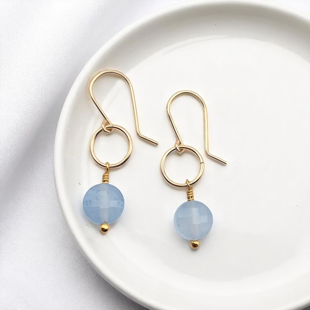 Coin - Gold and Aquamarine Dangle Earrings Earrings Bijou by SAM