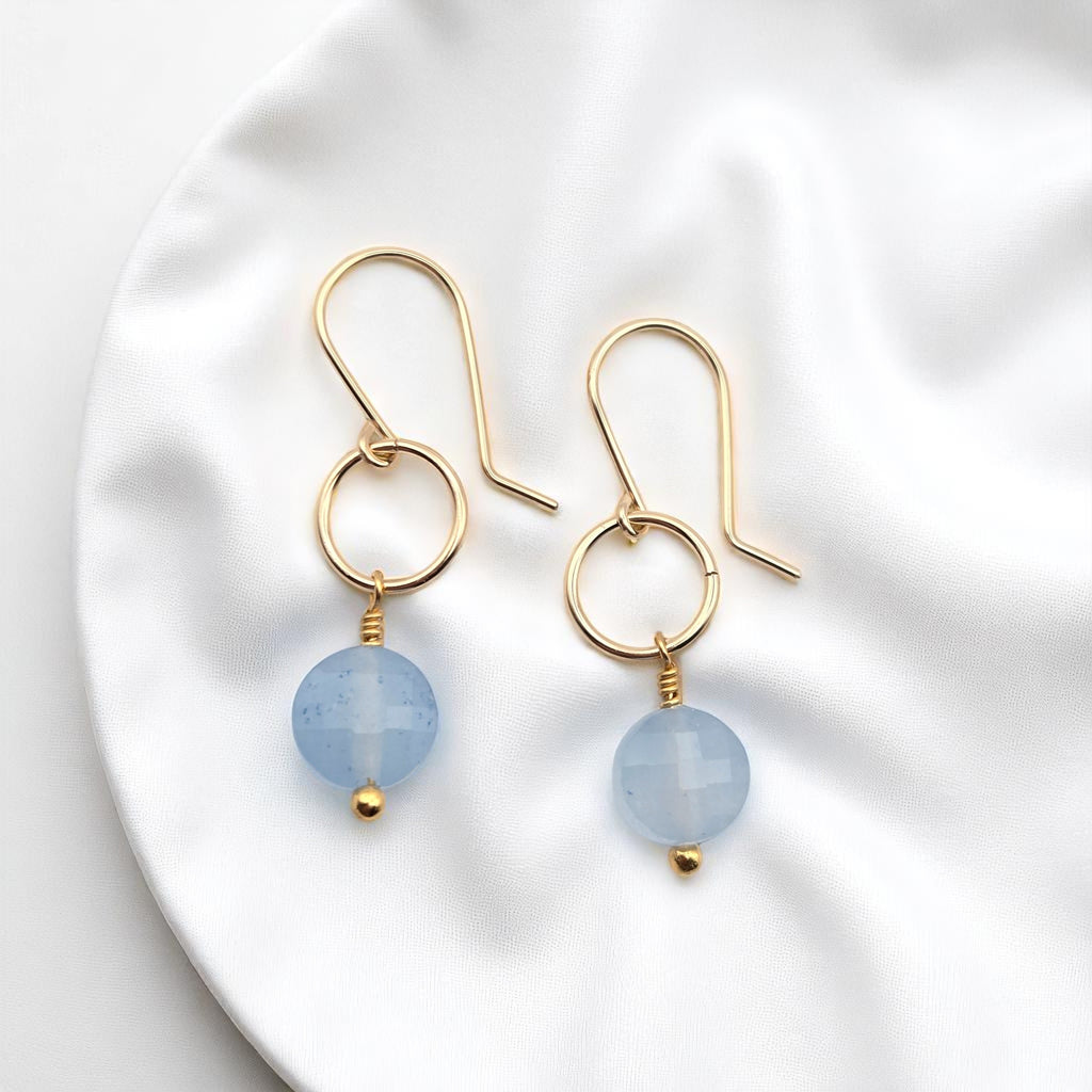Coin - Gold and Aquamarine Dangle Earrings Earrings Bijou by SAM