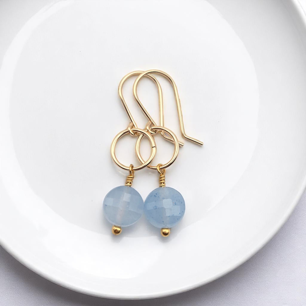 Coin - Gold and Aquamarine Dangle Earrings Earrings Bijou by SAM