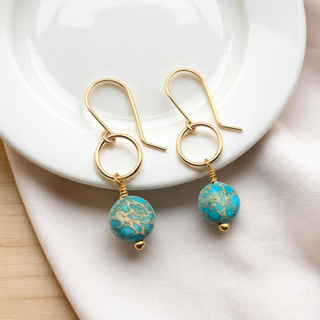 Coin - Gold and Turquoise Dangle Earrings Earrings Bijou by SAM