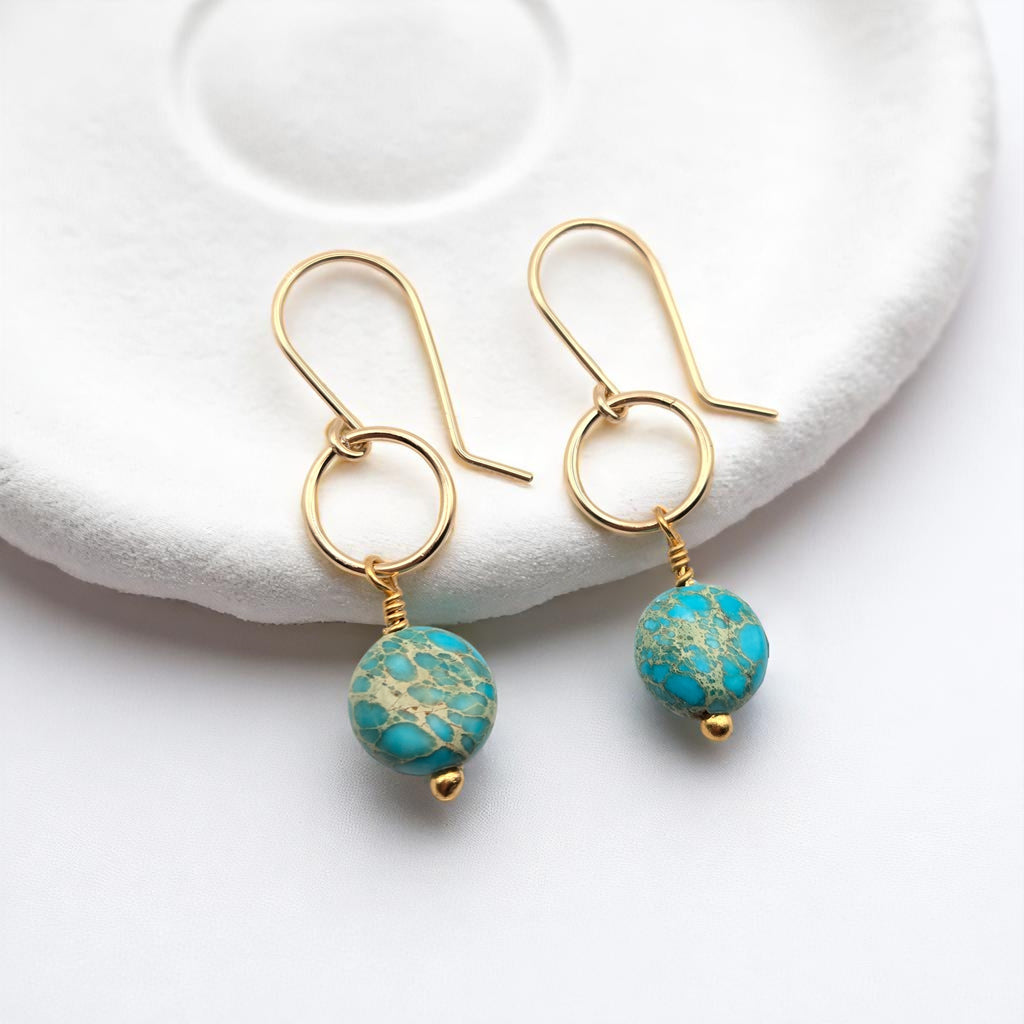 Coin - Gold and Turquoise Dangle Earrings Earrings Bijou by SAM