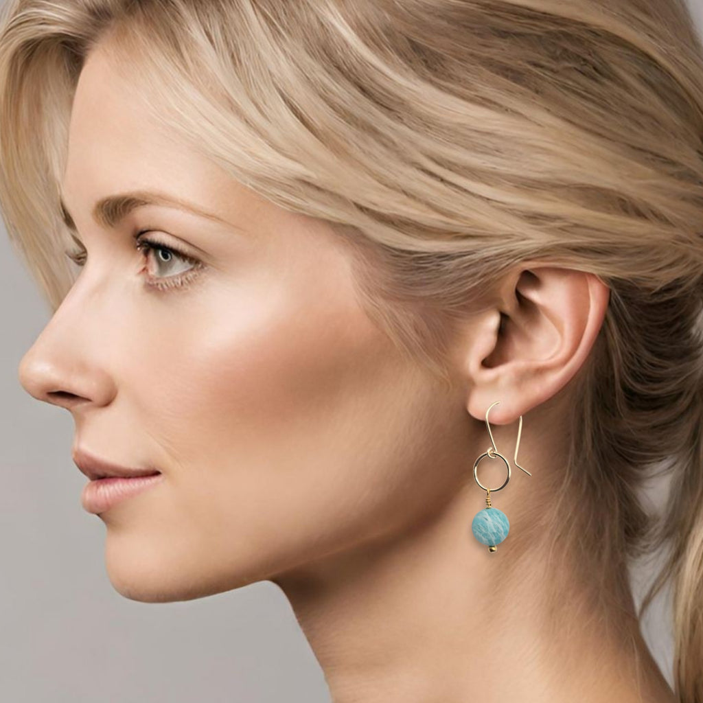 Coin - Gold and Amazonite Dangle Earrings Earrings Bijou by SAM