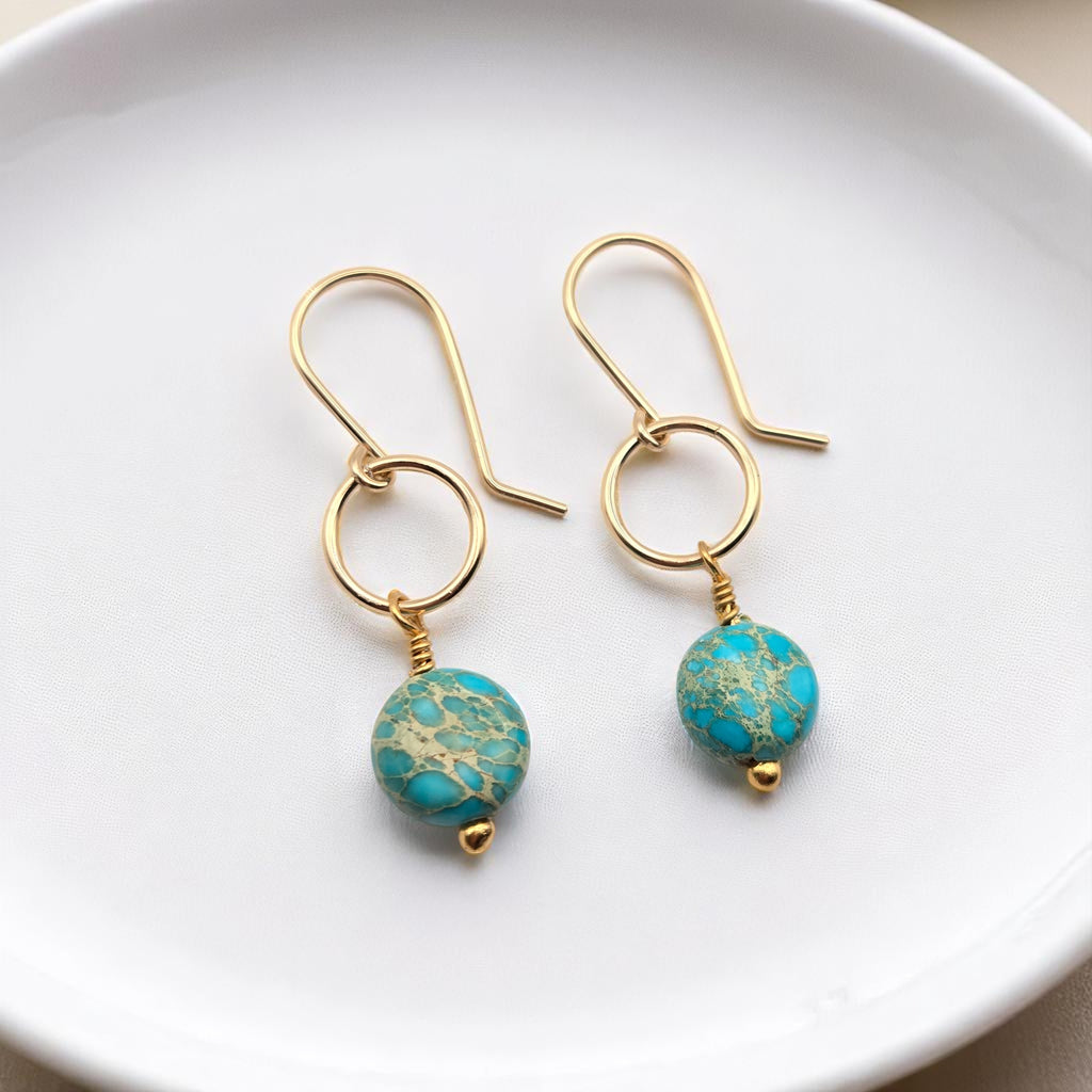 Coin - Gold and Turquoise Dangle Earrings Earrings Bijou by SAM