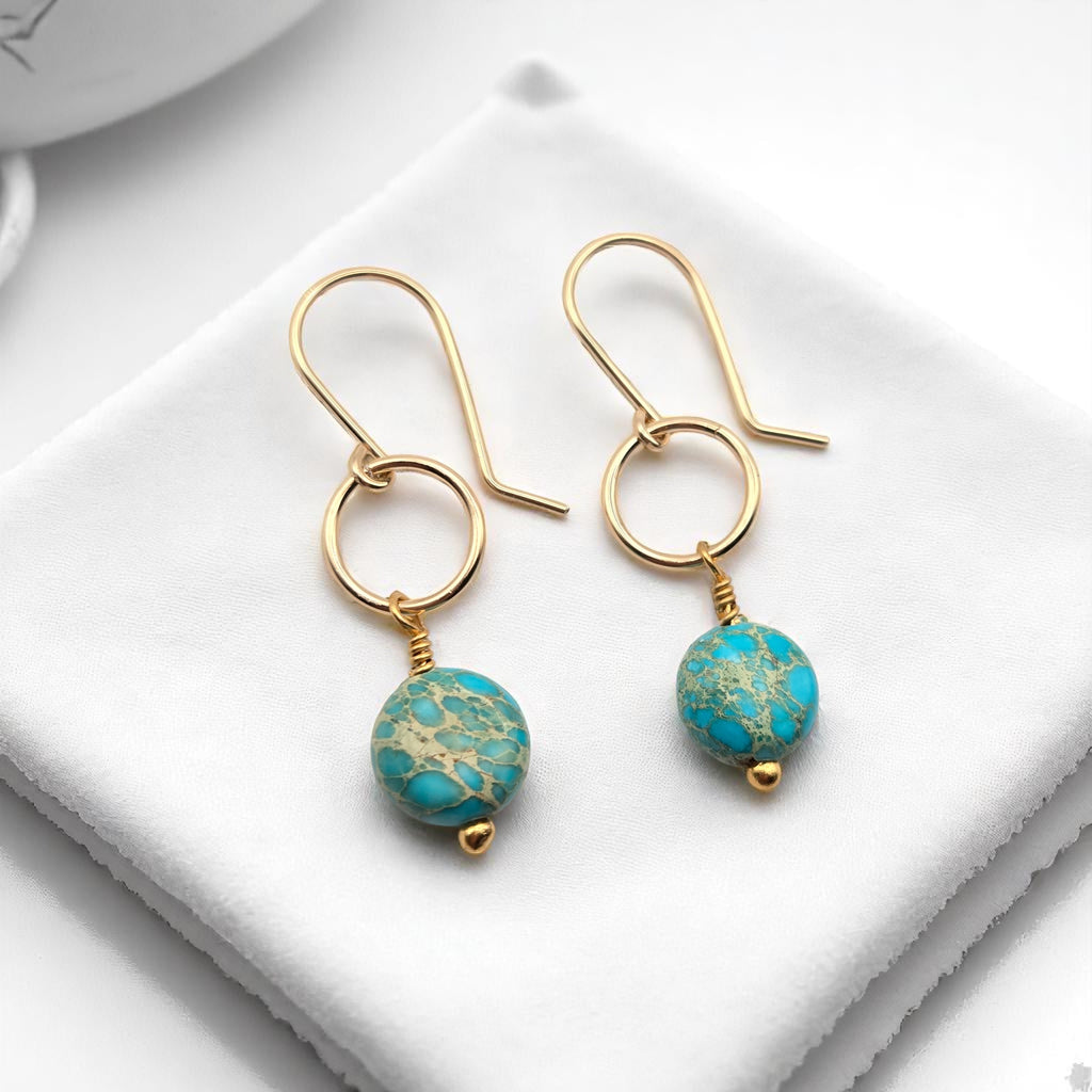 Coin - Gold and Turquoise Dangle Earrings Earrings Bijou by SAM