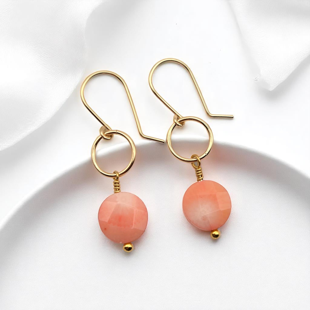 Coin - Gold and Pink Bamboo Coral Dangle Earrings Earrings Bijou by SAM