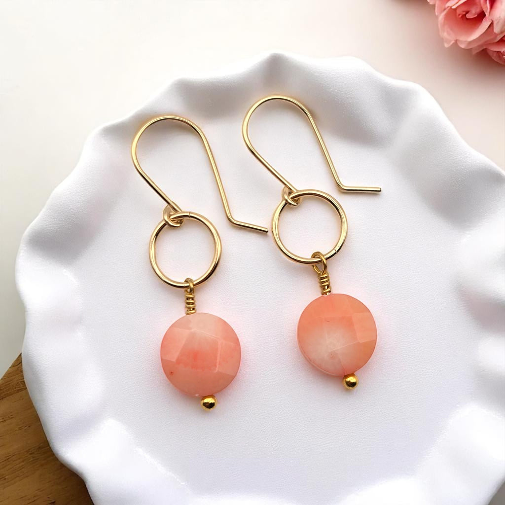 Coin - Gold and Pink Bamboo Coral Dangle Earrings Earrings Bijou by SAM