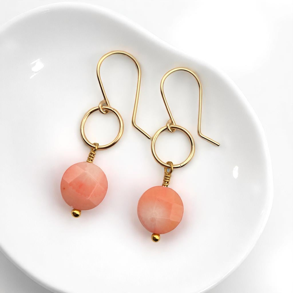 Coin - Gold and Pink Bamboo Coral Dangle Earrings Earrings Bijou by SAM