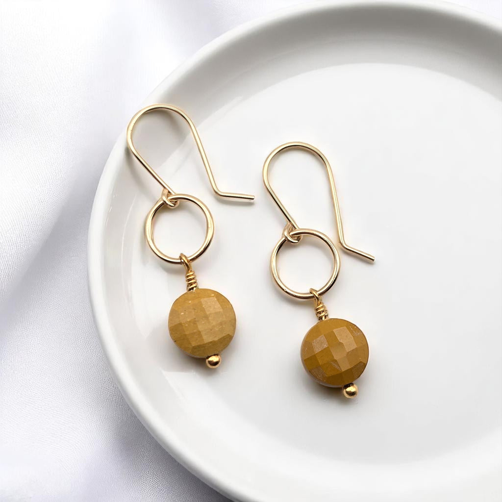 Coin - Gold and Yellow Mookaite Dangle Earrings Earrings Bijou by SAM
