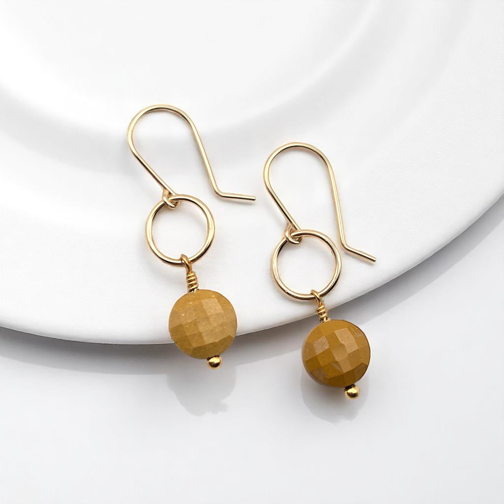 Coin - Gold and Yellow Mookaite Dangle Earrings Earrings Bijou by SAM