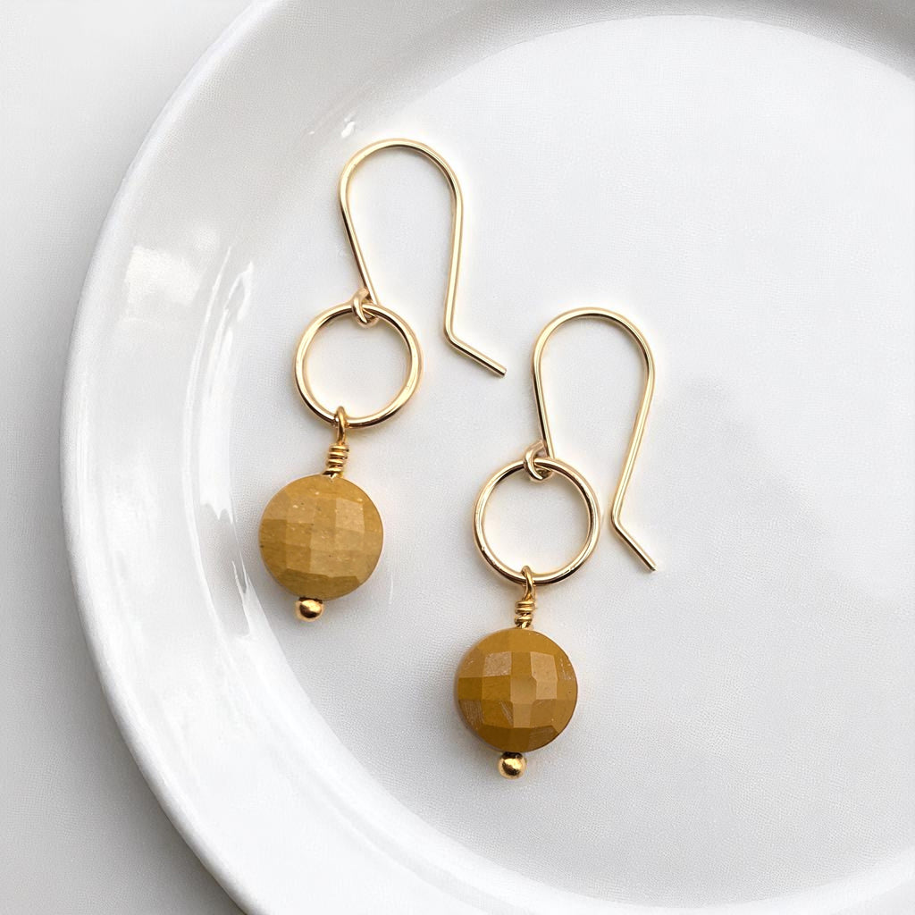 Coin - Gold and Yellow Mookaite Dangle Earrings Earrings Bijou by SAM