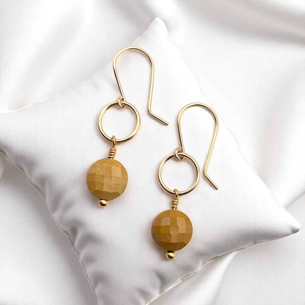 Coin - Gold and Yellow Mookaite Dangle Earrings Earrings Bijou by SAM