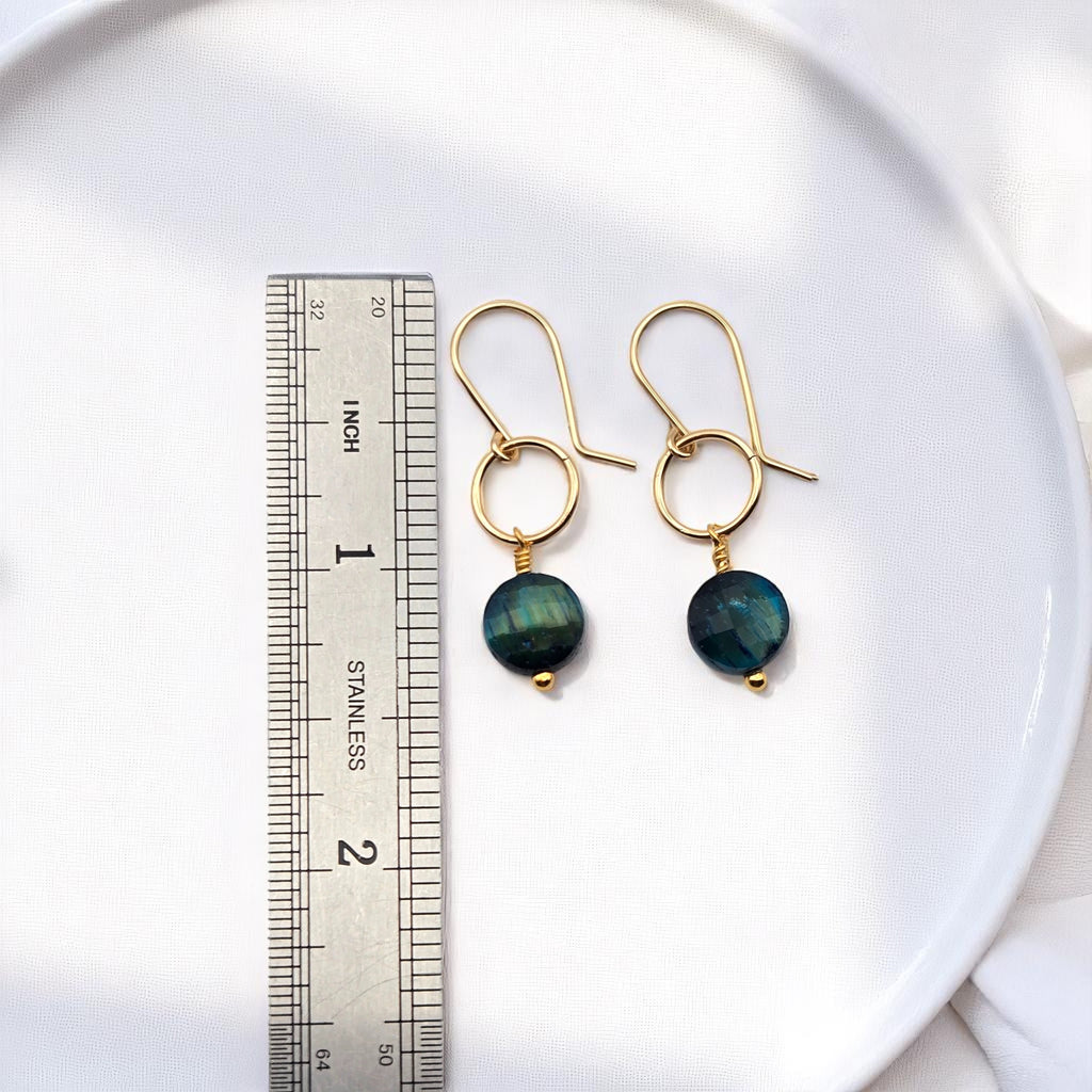 Coin - Gold and Blue Tigers Eye Dangle Earrings Earrings Bijou by SAM