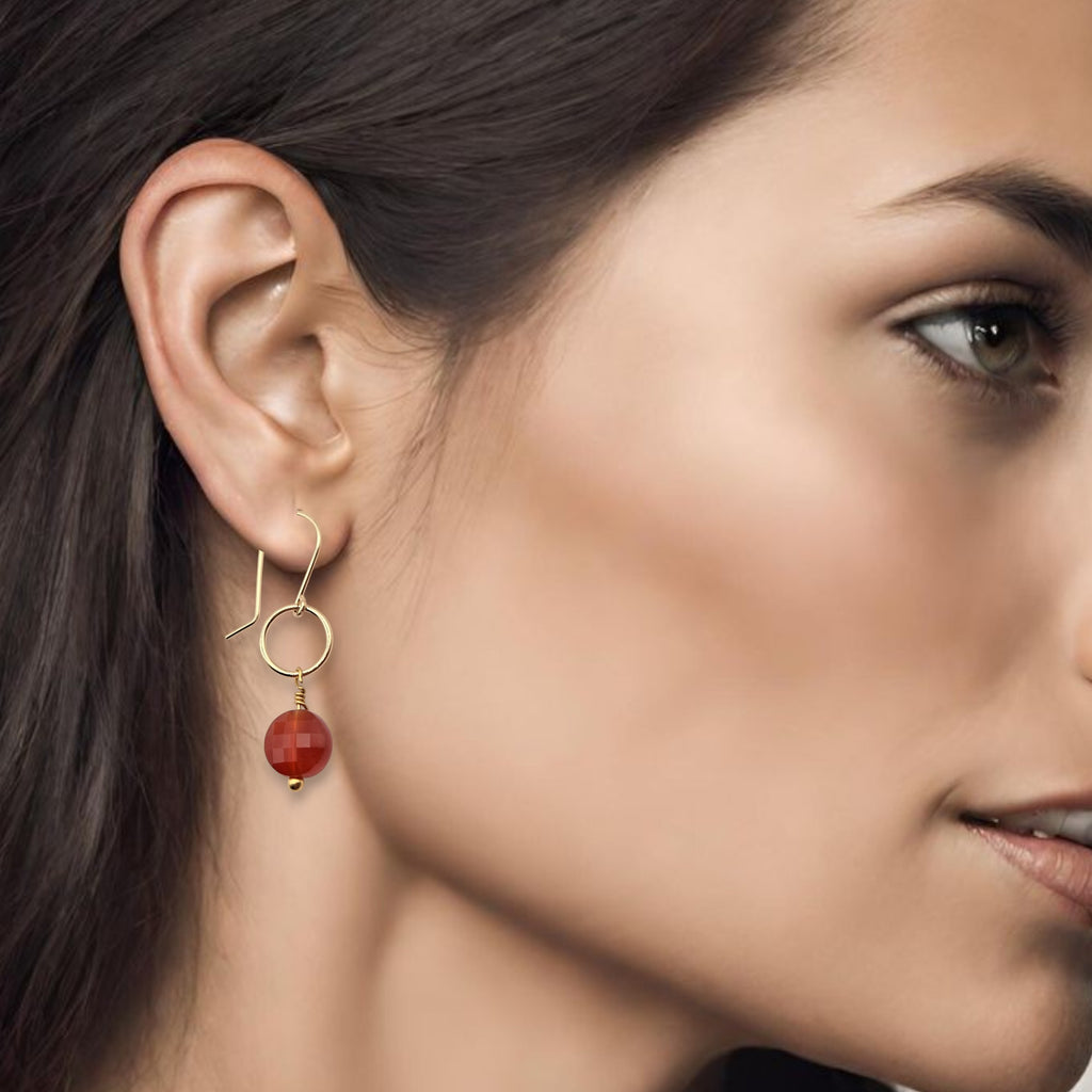 Coin - Gold and Carnelian Dangle Earrings Earrings Bijou by SAM