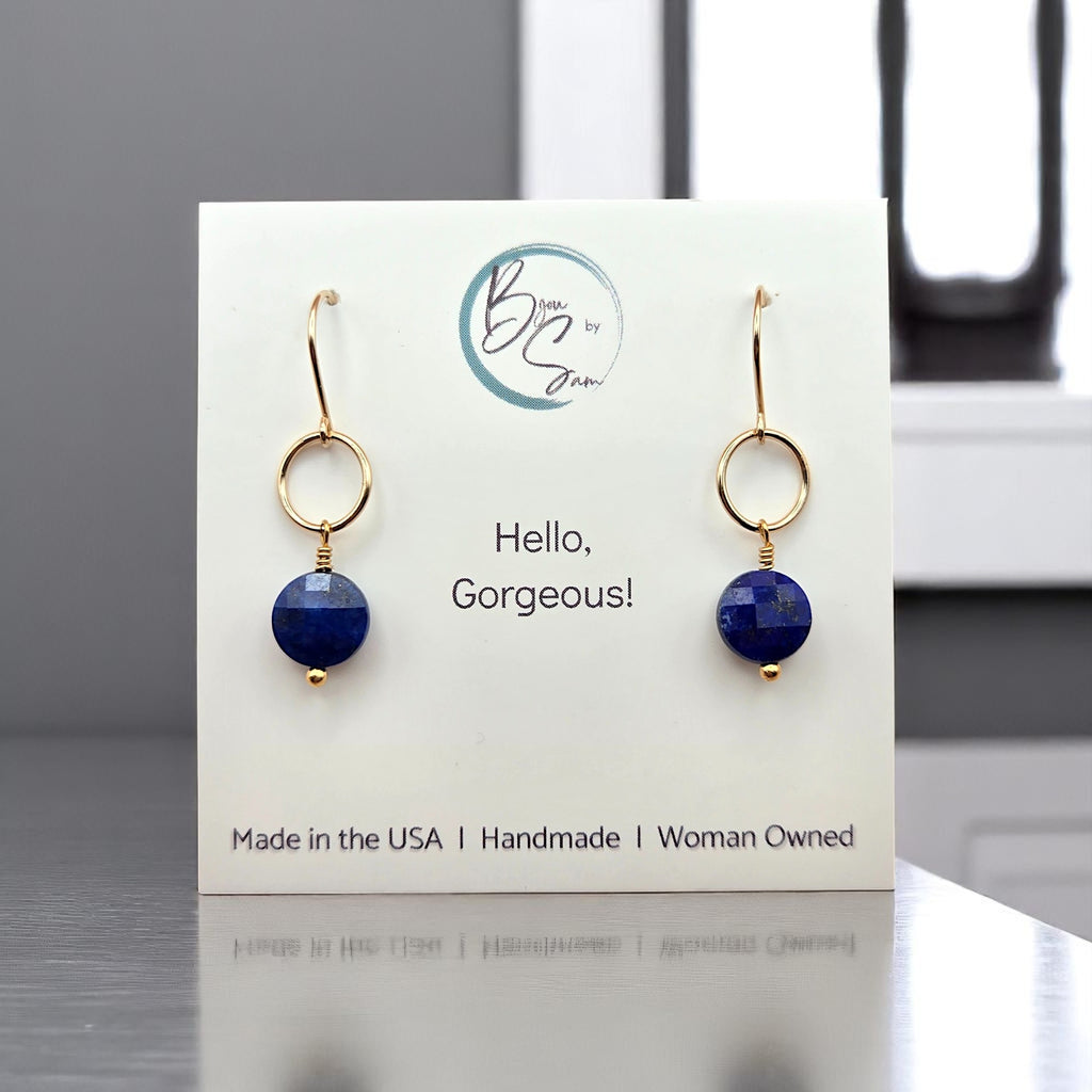 Coin - Gold and Lapis Lazuli Dangle Earrings Earrings Bijou by SAM