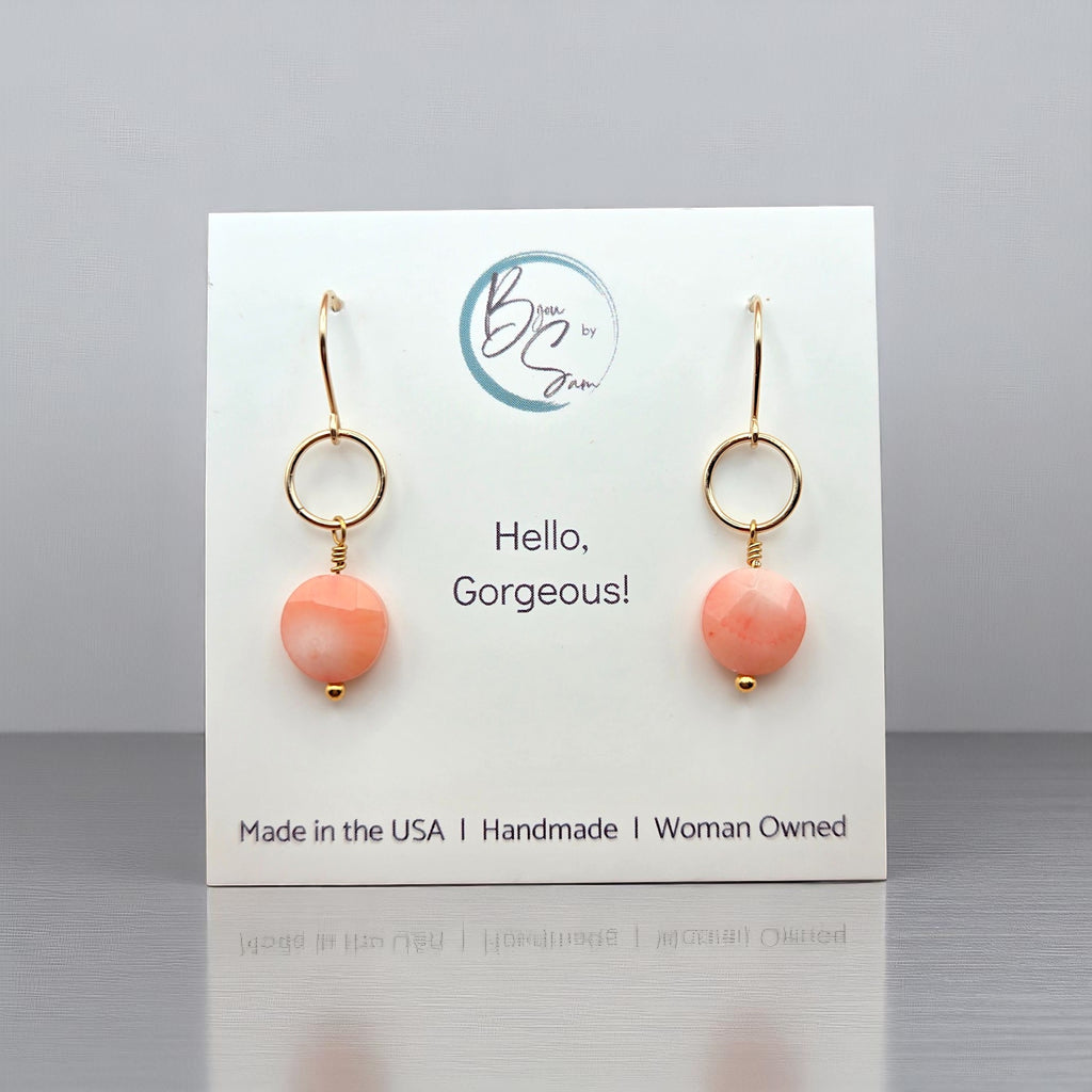 Coin - Gold and Pink Bamboo Coral Dangle Earrings Earrings Bijou by SAM