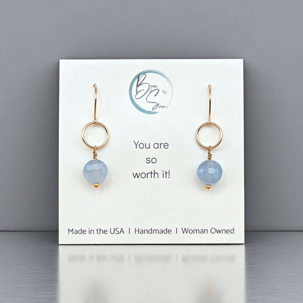 Coin - Gold and Aquamarine Dangle Earrings Earrings Bijou by SAM