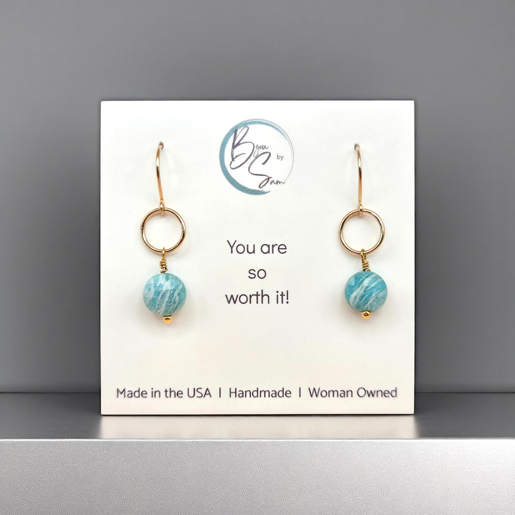 Coin - Gold and Amazonite Dangle Earrings Earrings Bijou by SAM