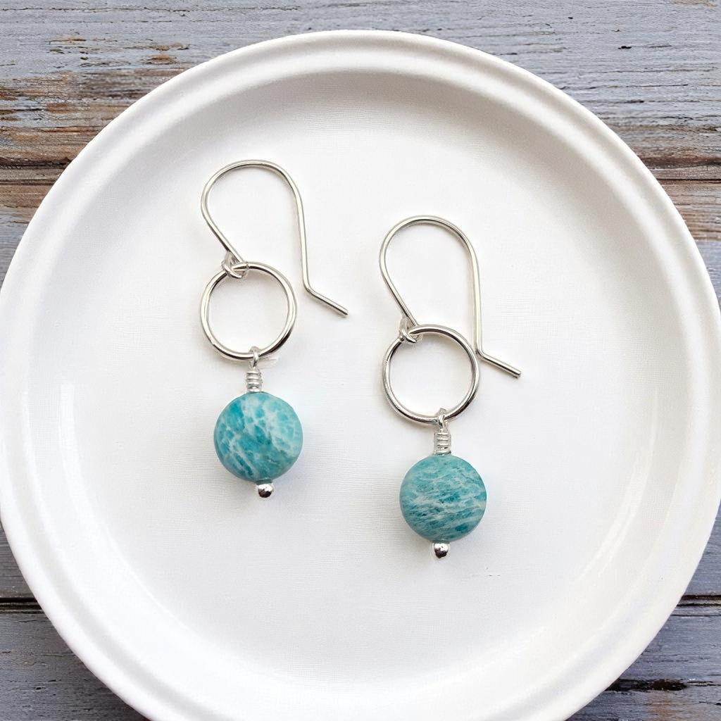 Coin - Silver and Amazonite Earrings Earrings Bijou by SAM