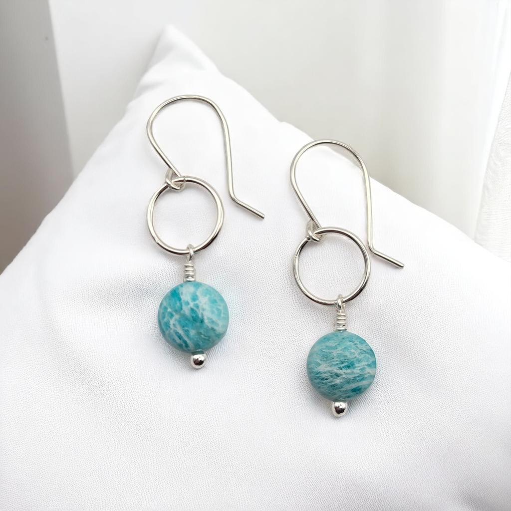 Coin - Silver and Amazonite Earrings Earrings Bijou by SAM