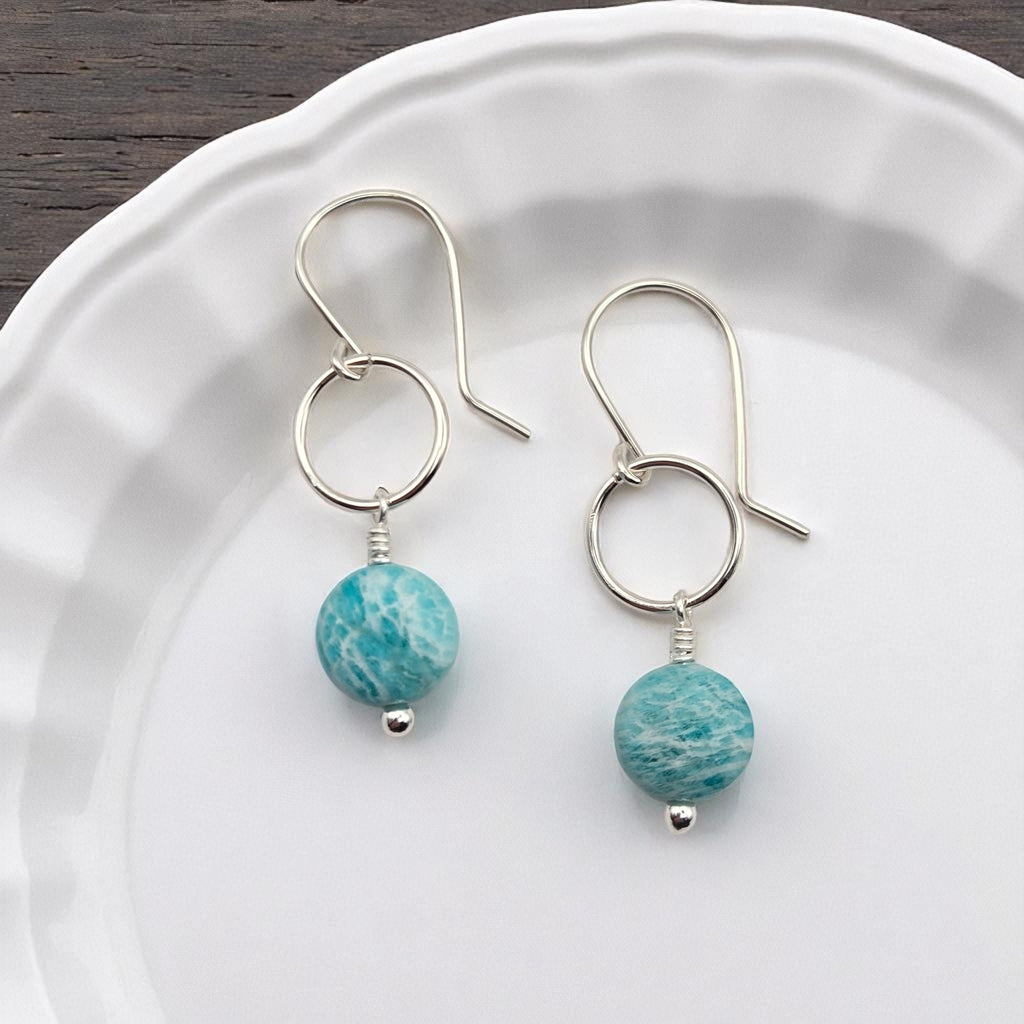 Coin - Silver and Amazonite Earrings Earrings Bijou by SAM