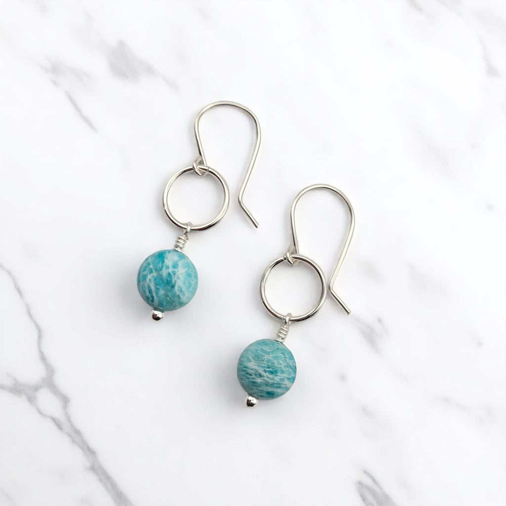Coin - Silver and Amazonite Earrings Earrings Bijou by SAM