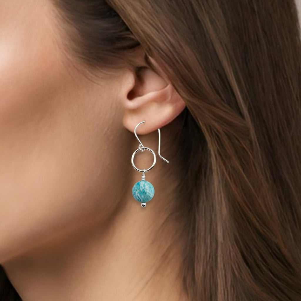 Coin - Silver and Amazonite Earrings Earrings Bijou by SAM