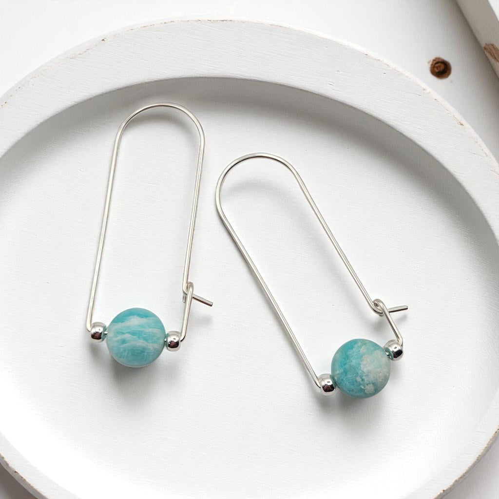 Coin - Silver and Amazonite Arc Earrings Earrings Bijou by SAM