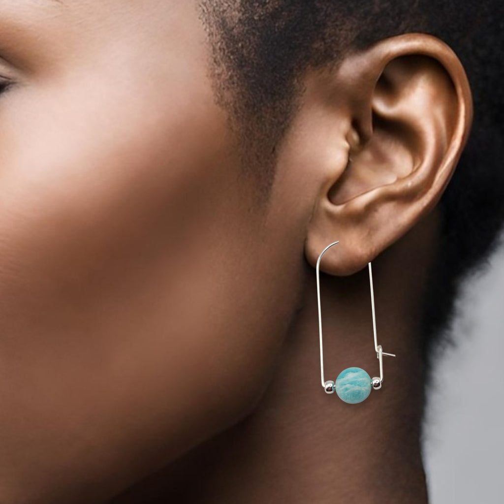 Coin - Silver and Amazonite Arc Earrings Earrings Bijou by SAM