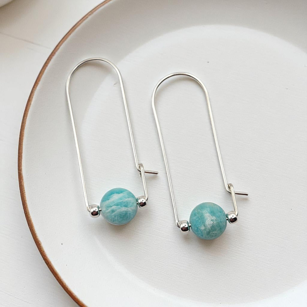 Coin - Silver and Amazonite Arc Earrings Earrings Bijou by SAM