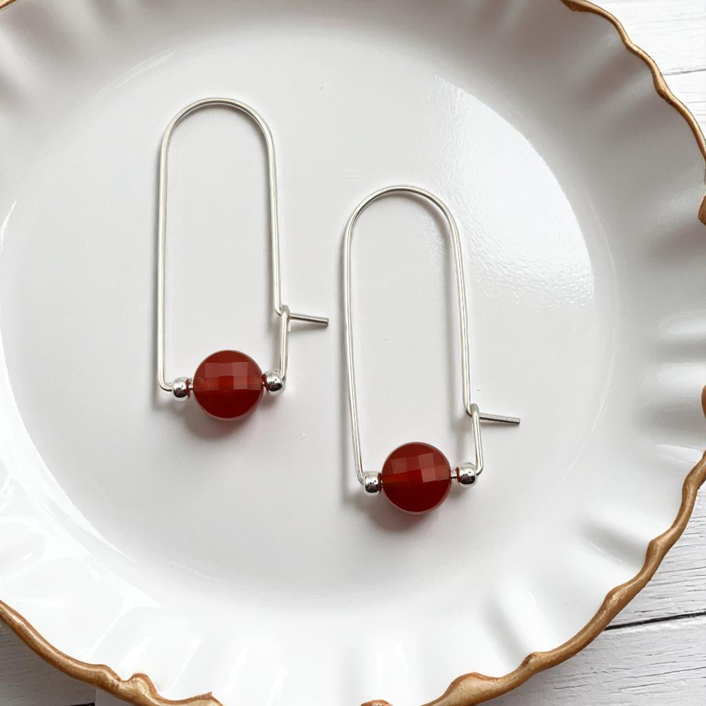 Coin - Silver and Red Carnelian Arc Earrings Earrings Bijou by SAM