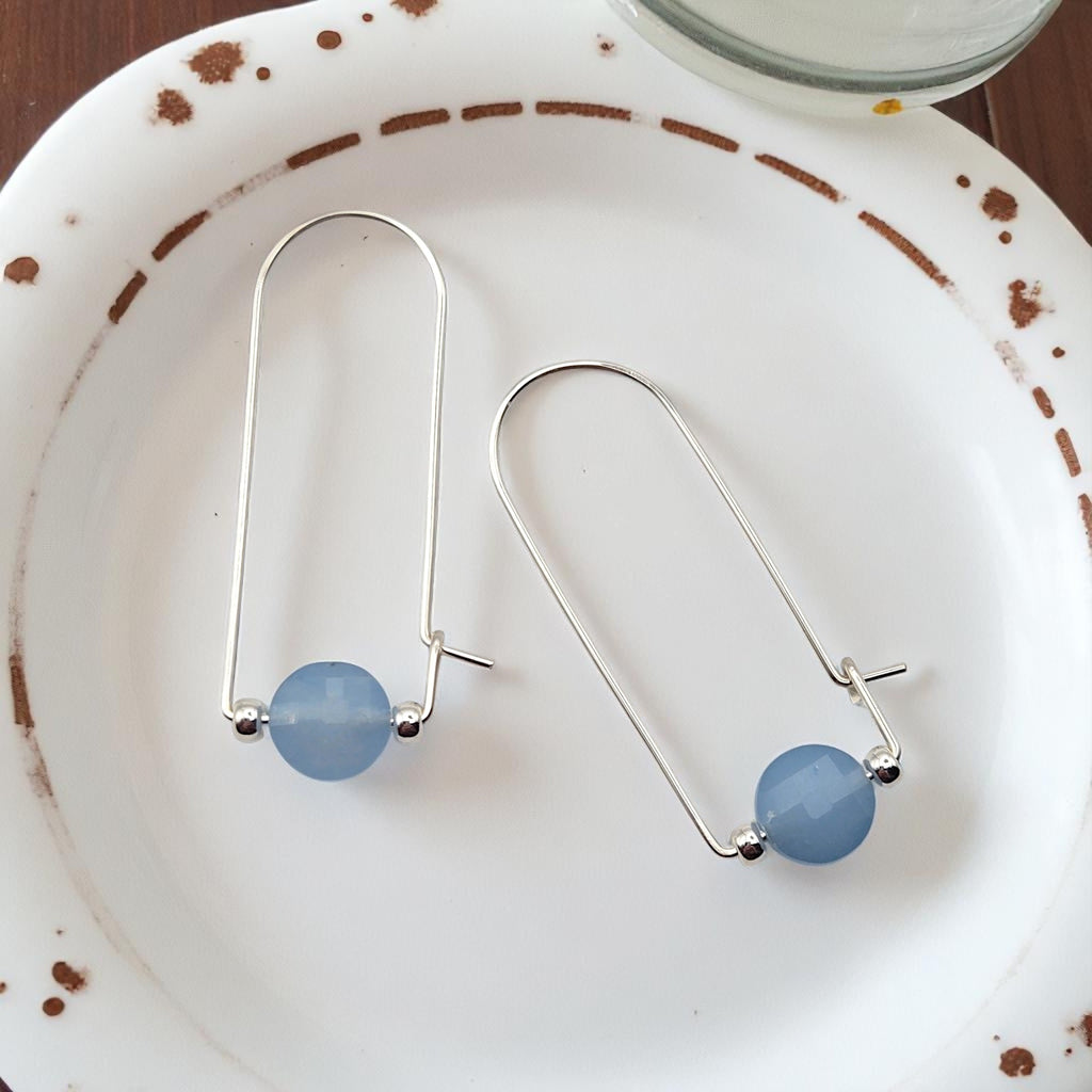 Coin - Silver and Aquamarine Arc Earrings Earrings Bijou by SAM