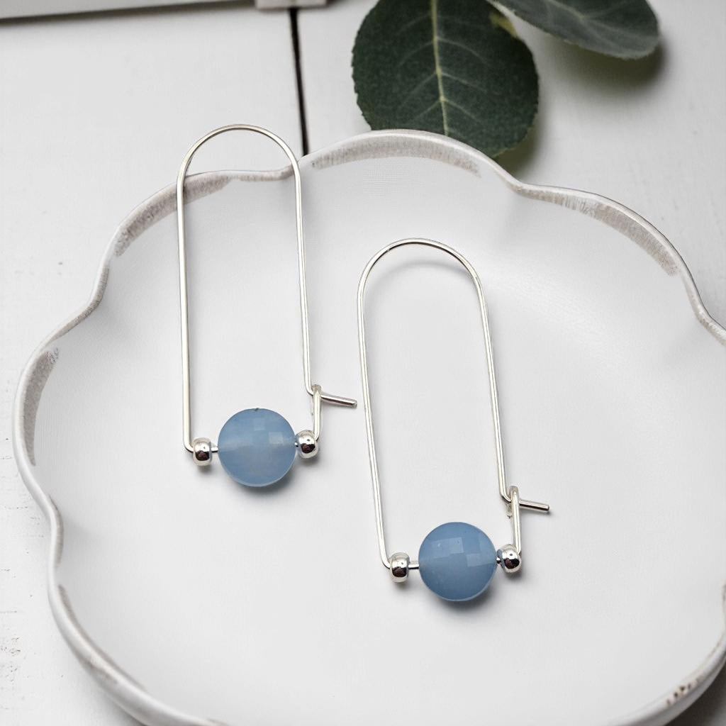 Coin - Silver and Aquamarine Arc Earrings Earrings Bijou by SAM