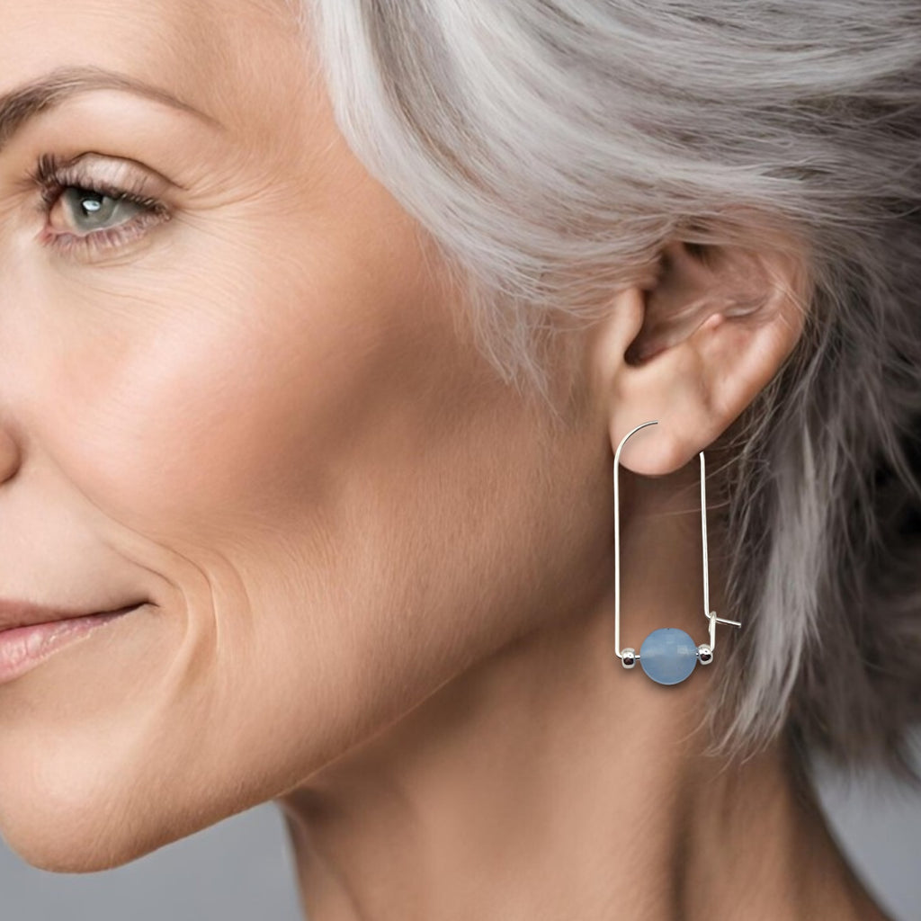 Coin - Silver and Aquamarine Arc Earrings Earrings Bijou by SAM