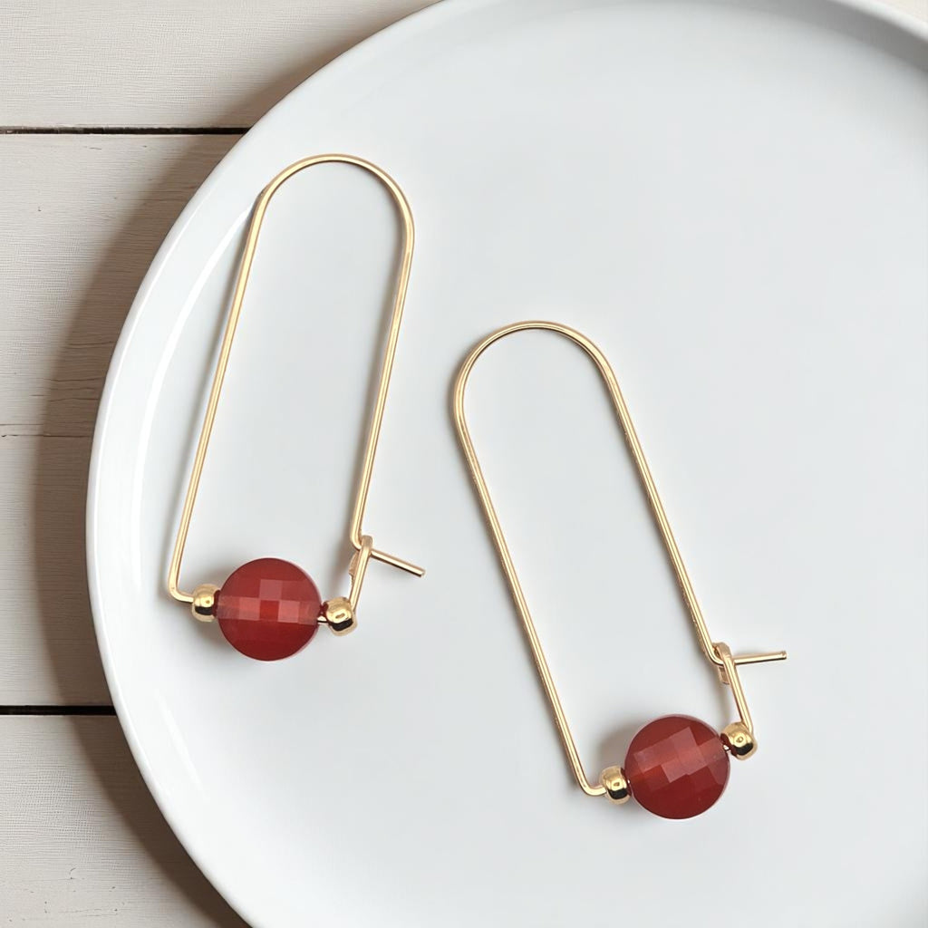 Coin - Gold & Red Carnelian Arc Earrings Earrings Bijou by SAM