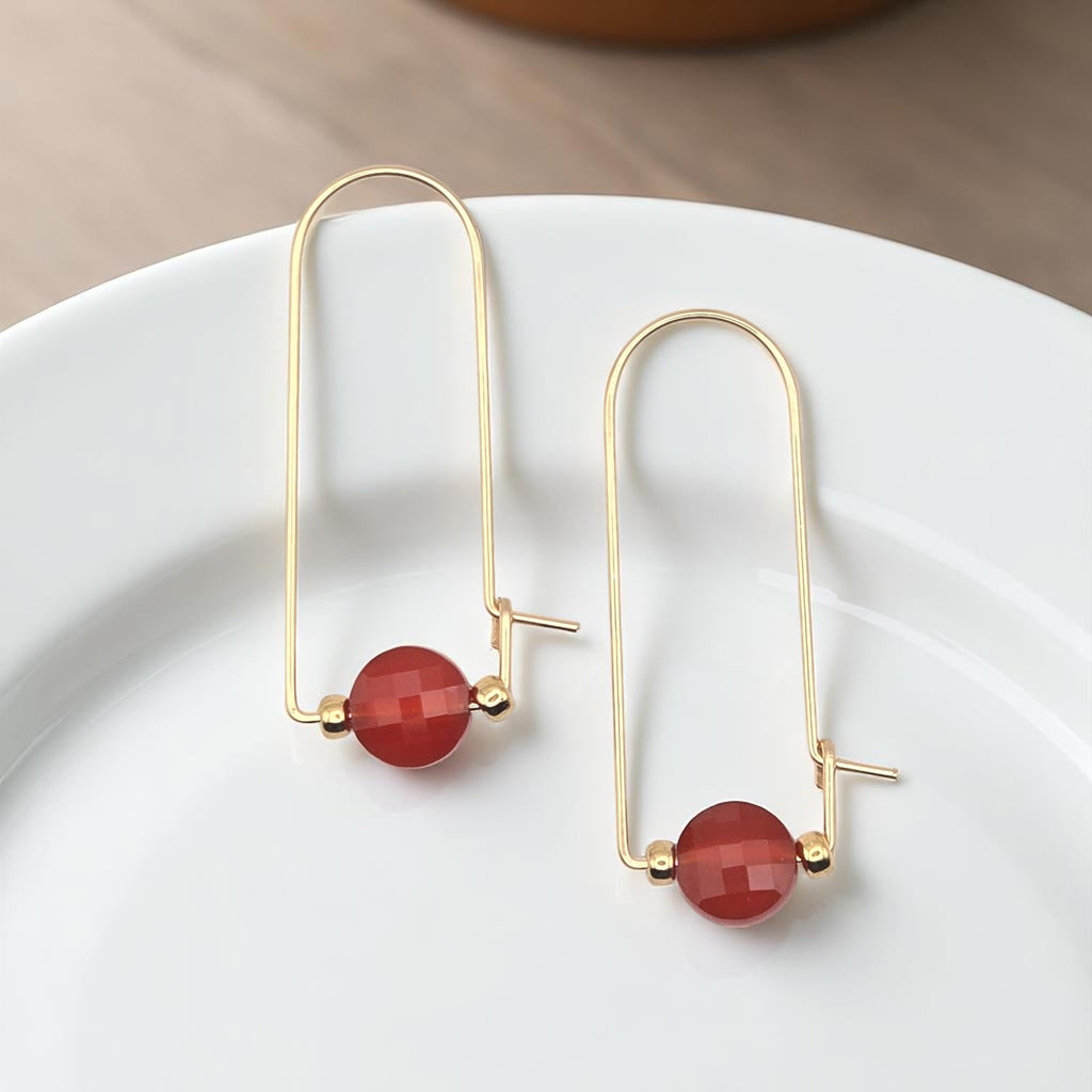 Coin - Gold & Red Carnelian Arc Earrings Earrings Bijou by SAM